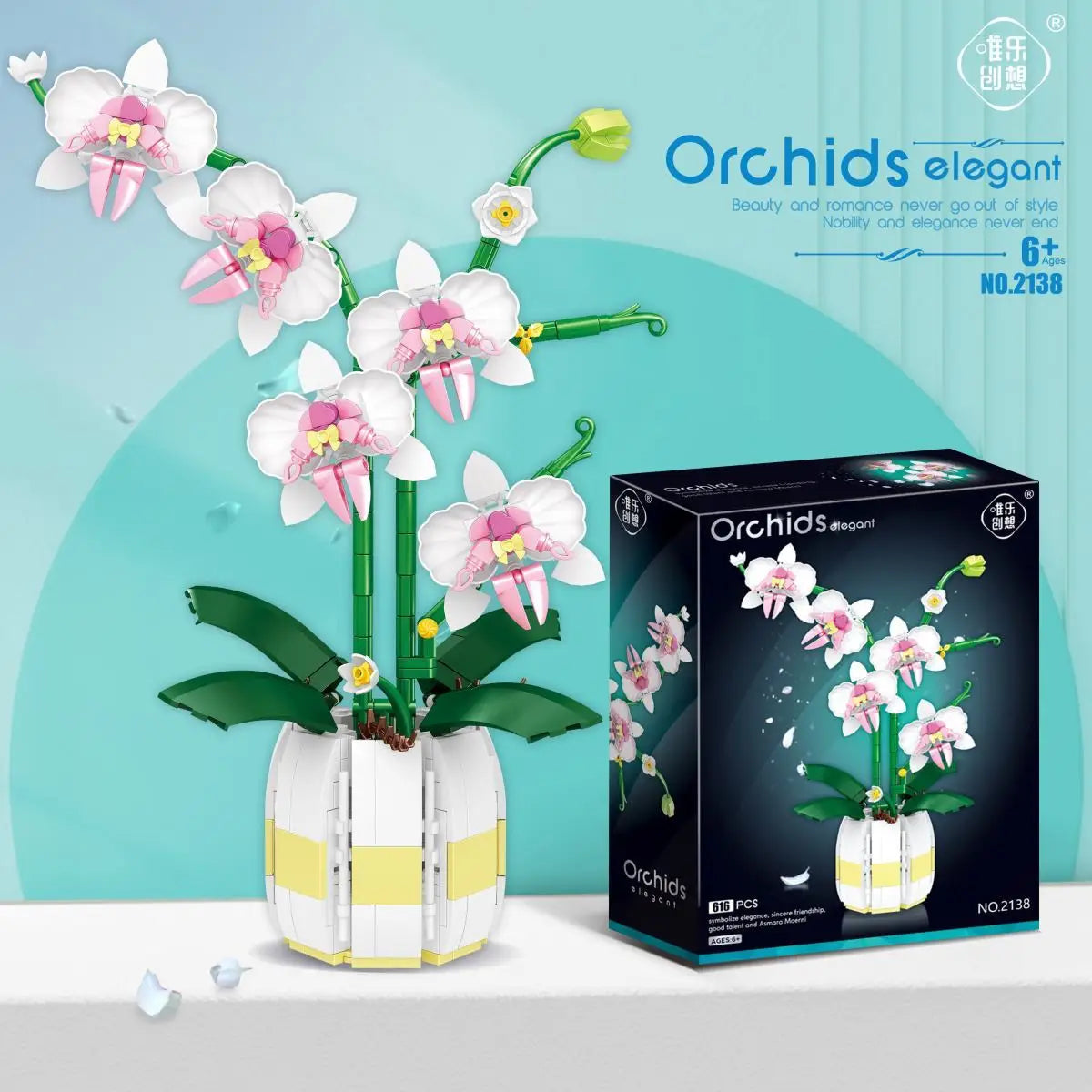 Orchideen-Bausteine, Blumen, Wohnaccessoire für Erwachsene, Botanische Sammlung, Geschenkidee zum Valentinstag (606 Teile) 