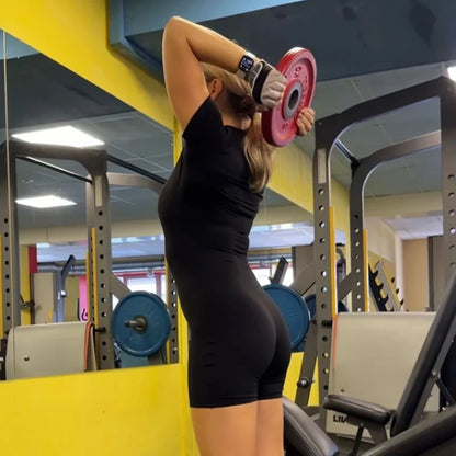 Zipper Dance Gym Jumpsuit Short Sleeve Playsuit Women Romper Sexy Yoga Fitness Overalls One Piece Sports Suit Workout Clothes