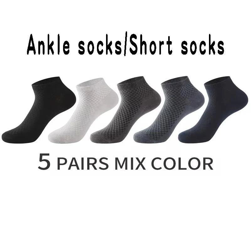 5 Pairs Men Bamboo Fiber Crew Casual Socks Man High Quality Spring Summer Autumn Business Breathable Black Male Dress Long Socks