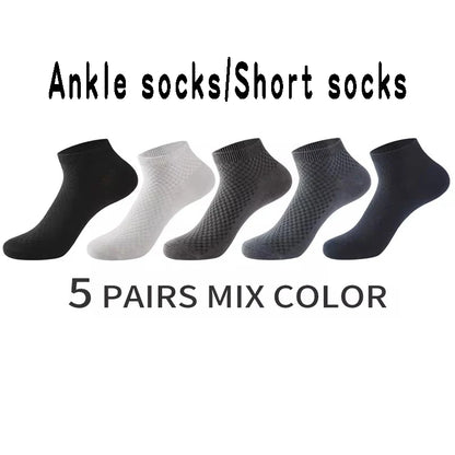 5 Pairs Men Bamboo Fiber Crew Casual Socks Man High Quality Spring Summer Autumn Business Breathable Black Male Dress Long Socks