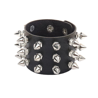 90s Fashion Punk Style Bracelet Personality PU Leather Three Rows Spikes Square Stud Bracelets Bangle 2024