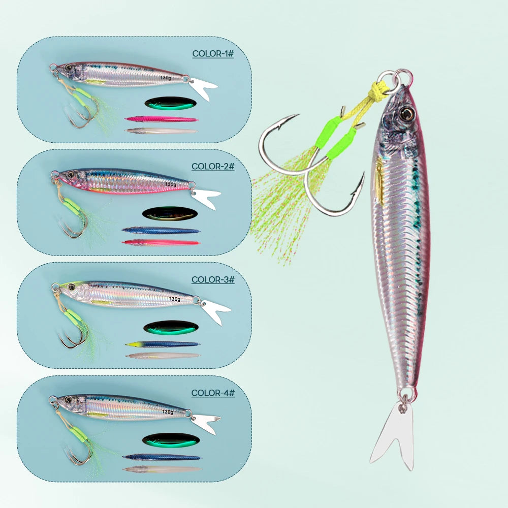 TOLU 2024 NEW 3D Printed Fast Sinking Metal Jig Lure 20g-130g With Spool Saltwater Shore Casting Fishing Lure Vertical Metal Jig