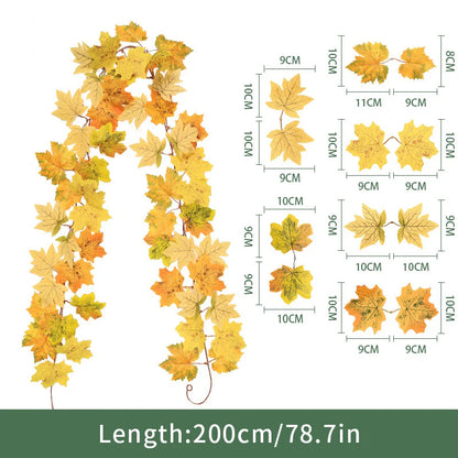 2M Artificial Maple Leaf Garland Fake Fallen Leaves Autumn Decor Rattan for Thanksgiving Halloween Festivals Wedding Xmas Decor