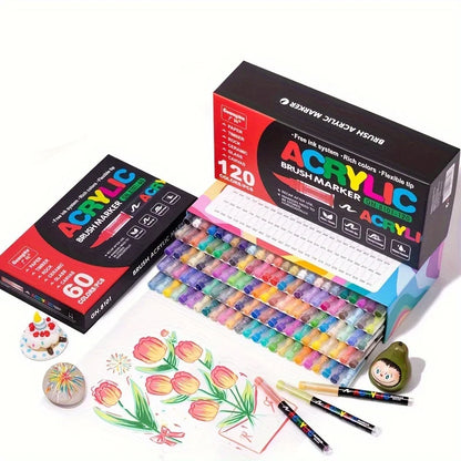 12/24/36/48/60/72/120/168 Colors Art Markers, Soft Tip resistant Acrylic Markers for Stone, Glass, Ceramic, Easter Eggs, Metal