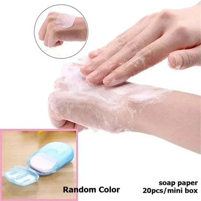 20/60/100Pcs Travel Soap Paper Disposable Boxe Mini Sheet Soap Washing Hand Kitchen Bathroom Supplies Outdoor Camping Paper Soap