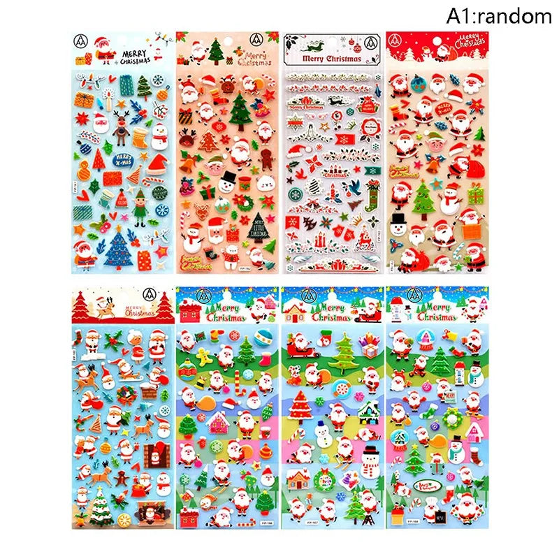 1Sheets Christmas 3D Puffy Bulk Stickers Cartoon Santa Claus Sticker DIY Scrapbook Decoration Funny Kids Classic Toy Gift random
