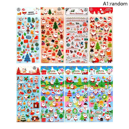 1Sheets Christmas 3D Puffy Bulk Stickers Cartoon Santa Claus Sticker DIY Scrapbook Decoration Funny Kids Classic Toy Gift random