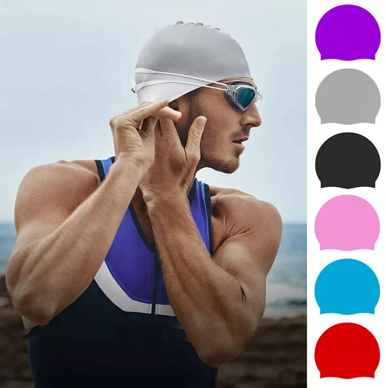 Unisex Adult Silicone Swim Cap Waterproof Swimming Hat Non Slip Bathing Pool Hat Elastic Silicone Cap for Long and Short Hair