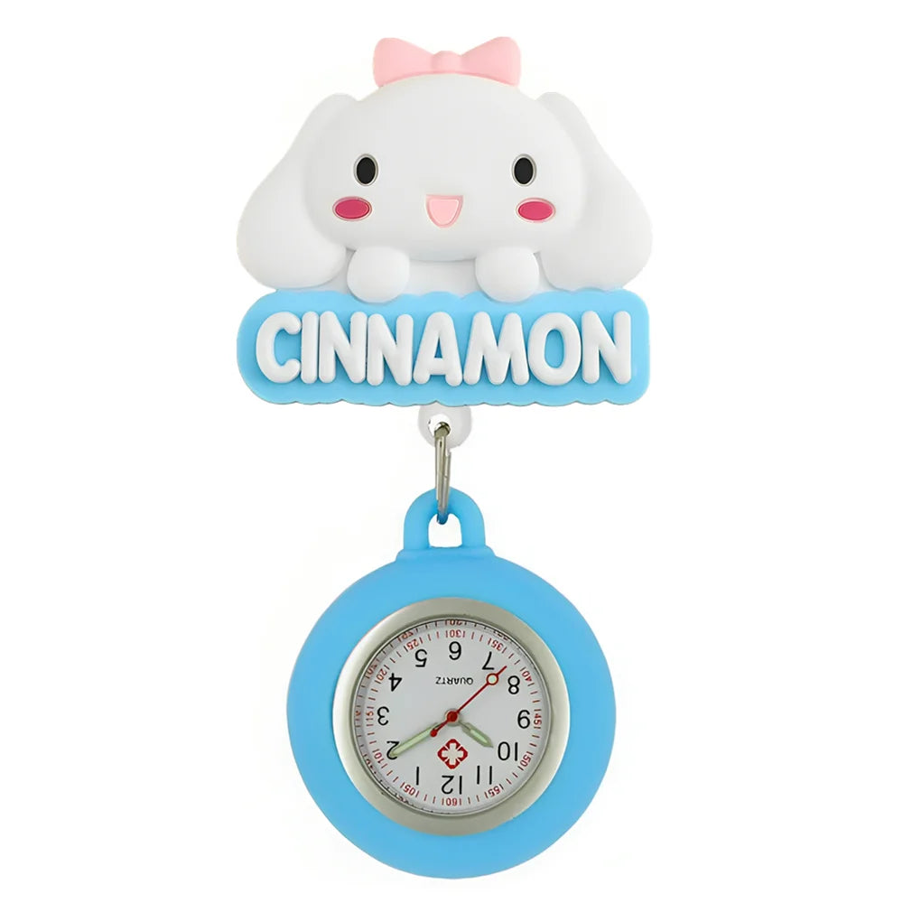 MINISO Cartoon Cute Cat Dog Rabbit Kitty Nurse Doctor Students Pretty Badge Reel Clip Hang Pocket Watches Clock Hospital Gifts