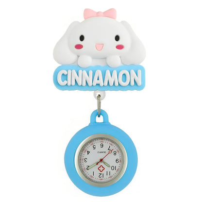 MINISO Cartoon Cute Cat Dog Rabbit Kitty Nurse Doctor Students Pretty Badge Reel Clip Hang Pocket Watches Clock Hospital Gifts