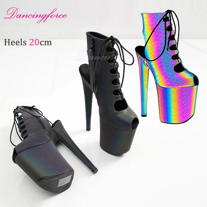Unisex Sexy 20cm Peep Toe Extreme High Heels Platforms Stripper Sandals Boots Roman Gladiator Pole Dance Shoes Woman EU36-41