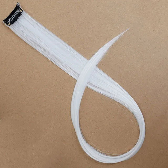 5PCS 22Inch Synthetic Long Straight Hair Clips Rainbow Hair Extension Colored Red Green Blue Hairpiece for Women