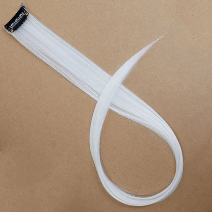 5PCS 22Inch Synthetic Long Straight Hair Clips Rainbow Hair Extension Colored Red Green Blue Hairpiece for Women