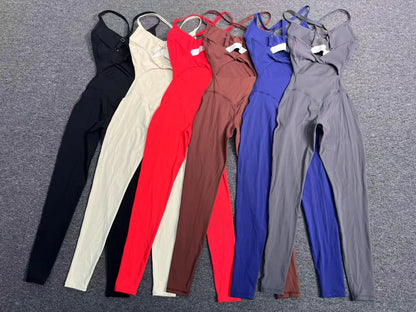 Sexy Hollow Cross Backless Sporty Tight Jumpsuit Woman Sportswear Summer One Pieces Outfit Gym Fitness Overalls Yoga Jump Suit