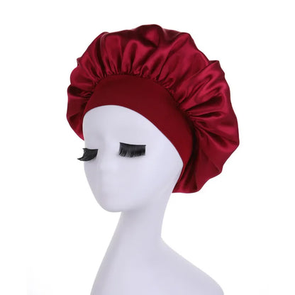 Solid Satin Bonnet Hair Wrap Elastic Band Narrow Head Tie Band Edge Bathroom Shower Cap for Sleeping Women Shower Hair Care
