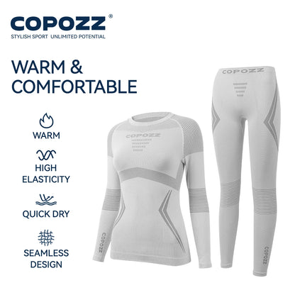 COPOZZ Men Women Ski Thermal Underwear Sets Quick Dry Functional Compression Tracksuit Tight Snowboarding Tops and Pants Adult