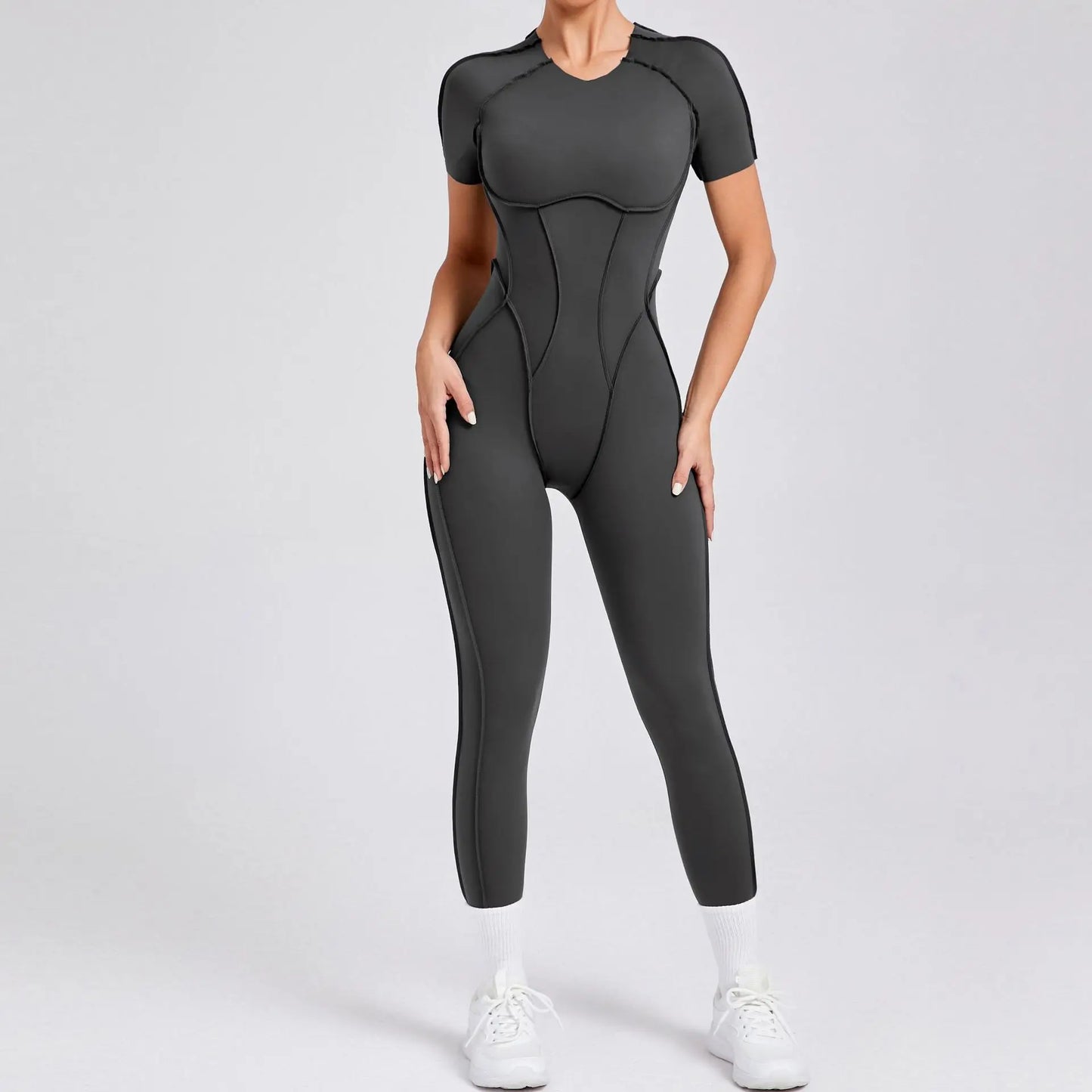 New Women's One-piece chest pad Yoga Jumpsuit leggings Short sleeve Backless Slim Fit Sports Outfit High elasticity soft comfort
