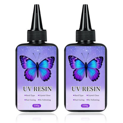 UV Resin 100-300g/random molds 5pc - Upgraded Hard Type Crystal Clear Ultraviolet Curing UV Epoxy Resin for Craft Jewelry Making