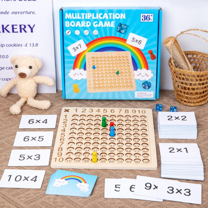 99 Multiplication Board Game Wooden Montessori  Kids Learning Educational Toys Math Counting Hundred Board Interactive Thinking