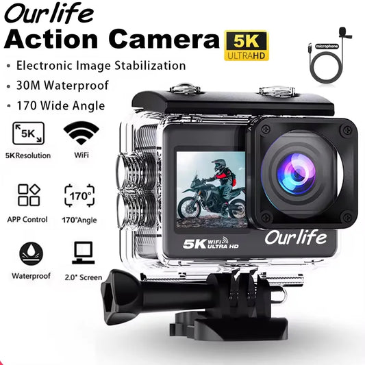 Ourlife 5K Action Camera 4K60FPS 2.0 Inch Touch Screen WiFi 170¡ã Wide Angle 30M Waterproof Bicycle Motorcycles Sports Cameras