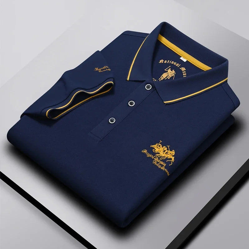 Men's Business Casual Short Sleeved Embroidered Solid Color Polo Shirt Fashionable Breathable Comfortable Summer Versatile Top