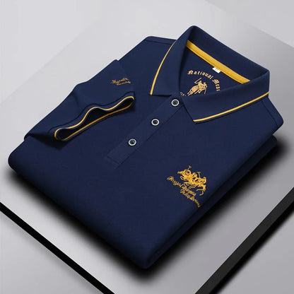 Men's Business Casual Short Sleeved Embroidered Solid Color Polo Shirt Fashionable Breathable Comfortable Summer Versatile Top