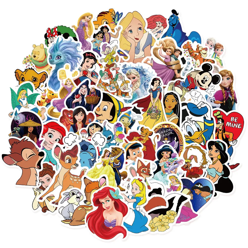 50/100pcs Cute Disney Cartoon Mixed Stickers Anna Mickey Graffiti Laptop Skateboard Phone Sticker Toys for Kids Anime Decals