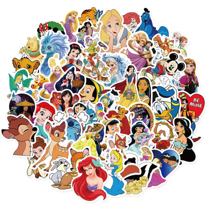 50/100pcs Cute Disney Cartoon Mixed Stickers Anna Mickey Graffiti Laptop Skateboard Phone Sticker Toys for Kids Anime Decals