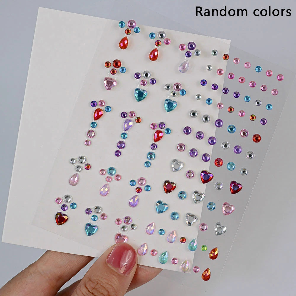 1Pcs Face Diamond Gem Sticker 5D Colorful Rhinestone Tattoo Eyeshadow Stickers fo Festival Nail Body Makeup Bling Jewel DIY Deco