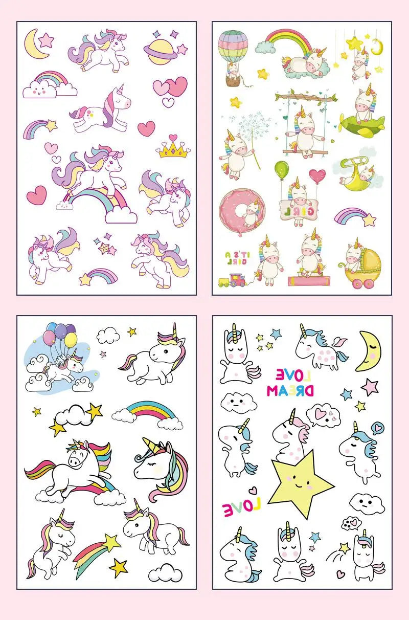 4Pcs/set Tattoo stickers Disney Stitch Princess Sofia Unicorn Frozen Action Cars Cartoon Sticker For Birthday Party Gift