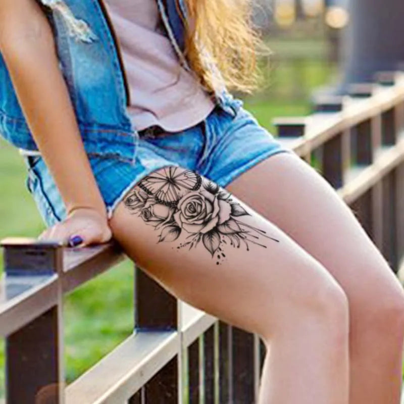 Butterfly and Rose Waterproof Temporary Tattoo for Arm and Leg, Long-Lasting, Realistic Fake Tattoo for Men and Women