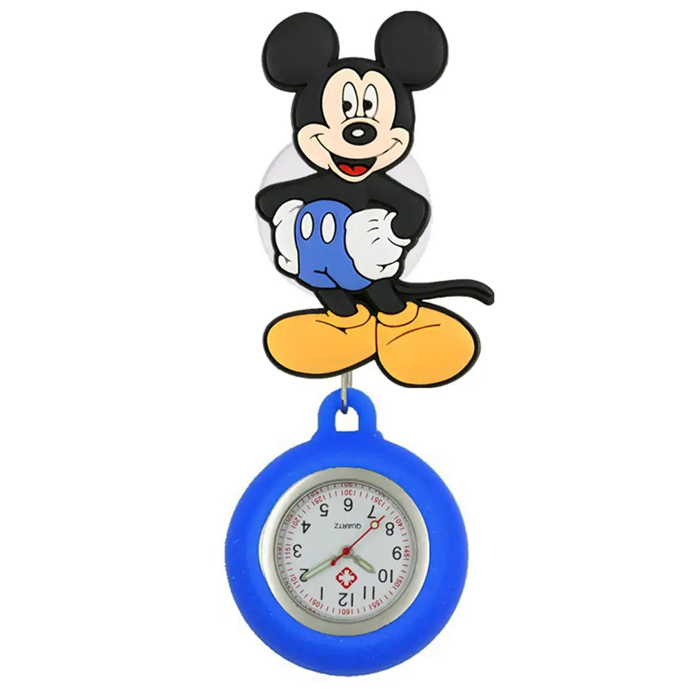 MINISO Cartoon Women Mens Nurse Doctor Students Mouse Bear Duck Lovely Retractable Badge Reel Clip Pocket Watches Clock Gifts