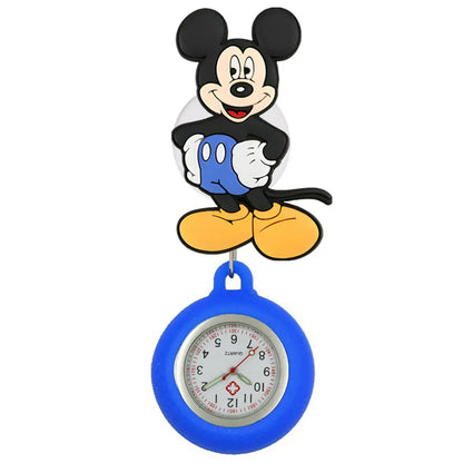 MINISO Cartoon Women Mens Nurse Doctor Students Mouse Bear Duck Lovely Retractable Badge Reel Clip Pocket Watches Clock Gifts