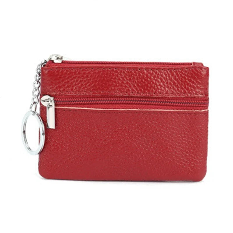 Genuine Leather Coin Purse Mini Ultra-thin Small Zipper Cute Wallet Soft Cowhide Leather Driver's License Key Bag Card Holder