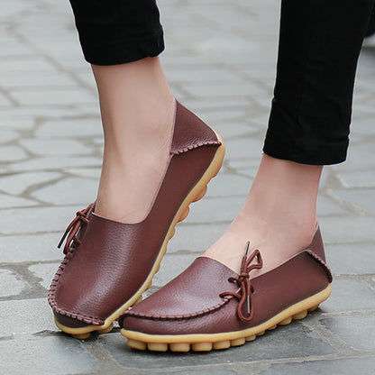 Fashion Women Flats Genuine Leather Oxford Women's Shoes Moccasins Women Shoes Slip On Bowtie Flats Tenis Shoes Woman Plus Size