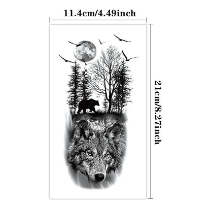 Waterproof Temporary Tattoo Sticker Realistic Animal Forest Wolf Bear Bird Moon Body Art Arm Fake Tattoos Sleeve Women Men Leg