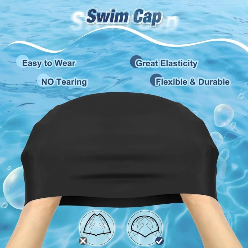 Unisex Adult Silicone Swim Cap Waterproof Swimming Hat Non Slip Bathing Pool Hat Elastic Silicone Cap for Long and Short Hair