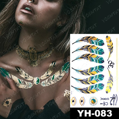 Waterproof Temporary Tattoo Sticker Flowers Mandala Henna Golden Silvery Metallic Flash Tatoo Boho Hand Jewelry Glitter Body Art