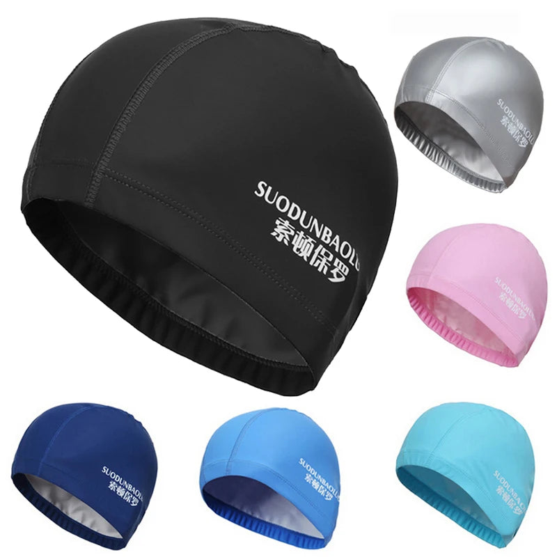 Waterproof PU Fabric Swim Cap Swimming Pool Accessories Water Sport Protect Ear Long Hair Bath Hat Plus Size for Men Women Adult