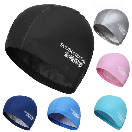 Waterproof PU Fabric Swim Cap Swimming Pool Accessories Water Sport Protect Ear Long Hair Bath Hat Plus Size for Men Women Adult