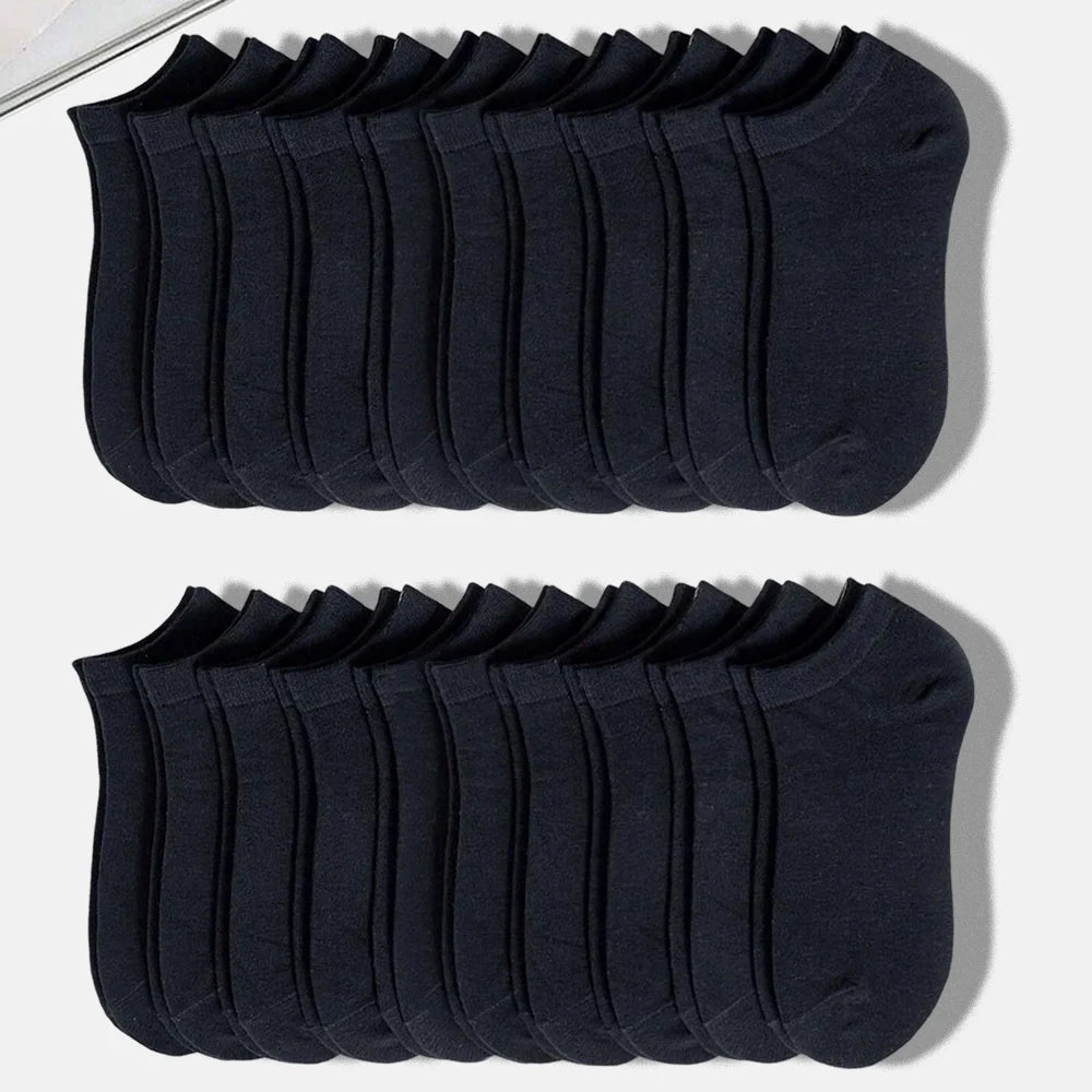 20 Pairs Men Solid Black Ankle Socks Anti Odor Antibacterial Breathable High-quality Simple Fashionable Versatile Casual Socks