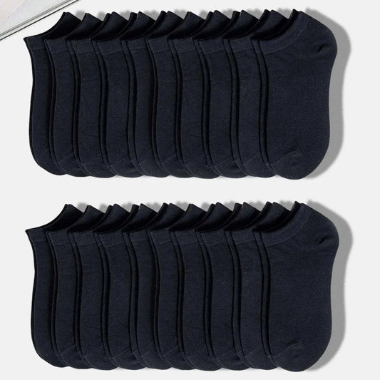 20 Pairs Men Solid Black Ankle Socks Anti Odor Antibacterial Breathable High-quality Simple Fashionable Versatile Casual Socks
