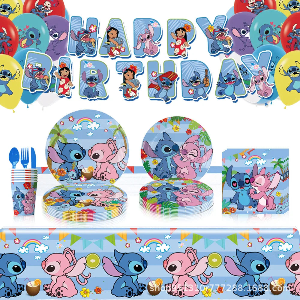 Lilo and Stitch Birthday Party Decoration Girl Boy Disposable Tableware Tablecloth Candy Bag Plate Paper Cup Supplies Kit