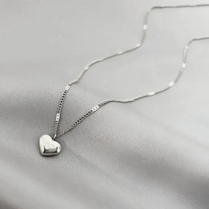 Gold Color Heart Shape Metal Pendant Korean Chain Necklace For Women Silver Color Lovely Women Ins Necklace Fashion Jewelry