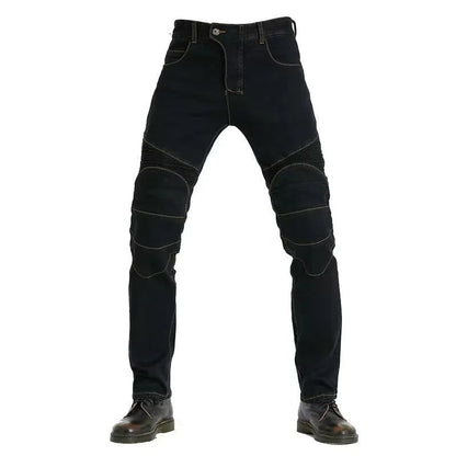 Men Jeans Embroidery Motorcycle Pants Pantalon Motocross Belt Protective Gear option Motorcycle Driver  License Test Motos Jeans
