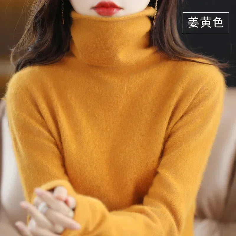 WinvyNee Women Clothing Mink Cashmere Sweater Half High Collar Solid Tops Outerwears 2024 Knitted Oversized Pullover A1248005