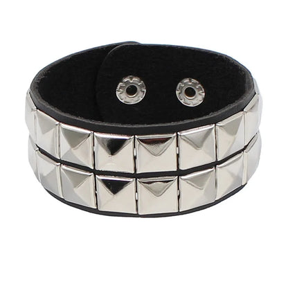 90s Fashion Punk Style Bracelet Personality PU Leather Three Rows Spikes Square Stud Bracelets Bangle 2024