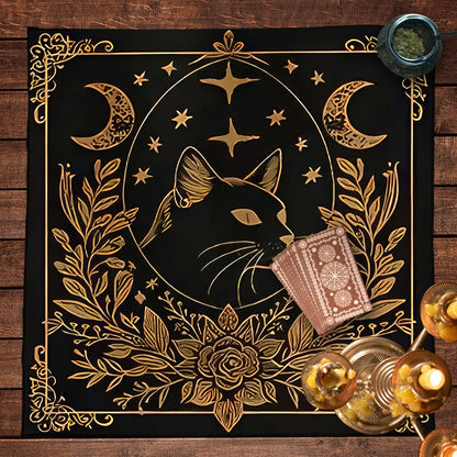 Colorful Mandala Black Cat Altar Cloth Tarot Tablecloth Witchcraft Cat & Moon Starry Sky Divination Cloth Tarot Mat Home Decor