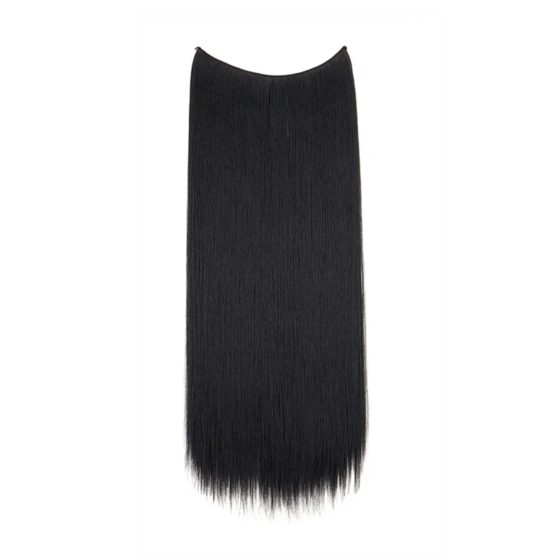 24Inch Synthetic Invisible Hair Extension Fish Line Fake Hairpiece Black Brown Hair Accessorie for Women