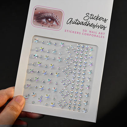 1Sheet 3D Rhinestone Face Tattoo Stickers Coloful Glitter Gems Sliders Festival/Makeup Waterproof With Diamond Tattoos Decals *&